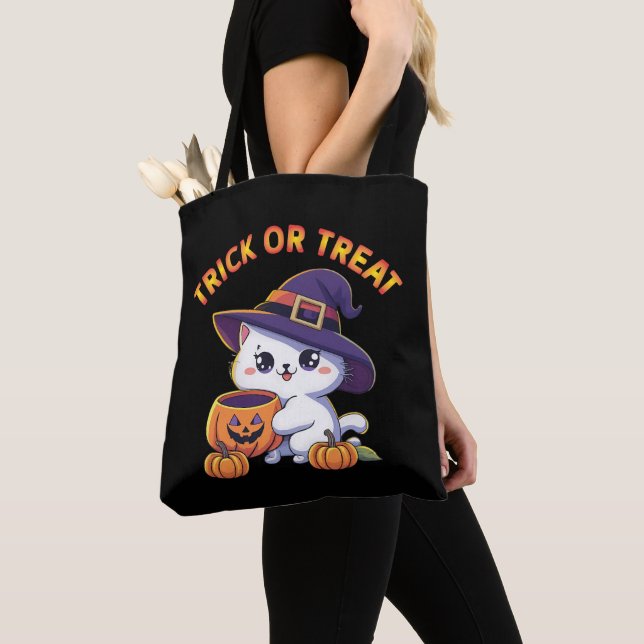 Tote Bag Chat d'Halloween avec Citrouille Jack O' Lantern (De près)