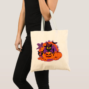 Tote Bag Chat D'Halloween Et Citrouilles