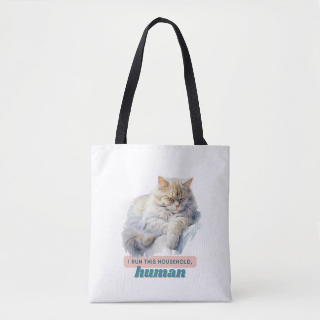 Tote Bag Chat Drôle "Je Gère Ce Ménage, Humain" (Devant)