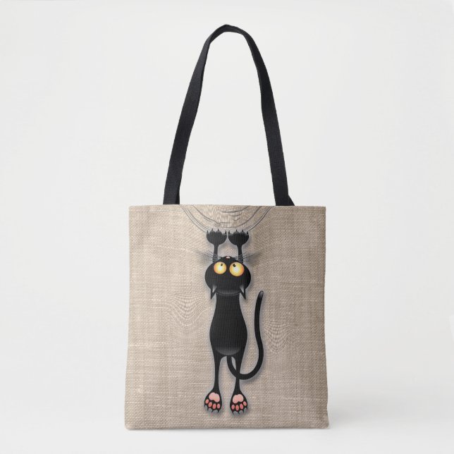Tote Bag Chat drôle Personnage Grattant Tissu (Devant)