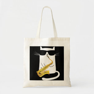 Tote Bag Chat drôle Porter des lunettes de soleil Jouer Sax