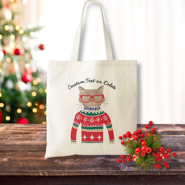 Tote Bag Chat drôle Porter laide Sweat de Noël personnalisé (Créateur téléchargé)
