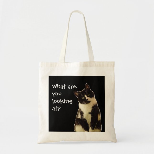 Tote Bag Chat drôle "Qu'est-ce que vous regardez ?" (Devant)