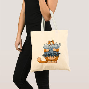Tote Bag Chat Drôle Tenant un Poisson Dessin Animé Kitty Af