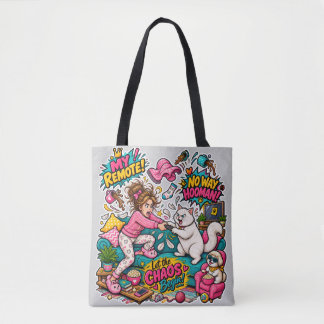 Tote Bag Chat Drôle vs Bataille à Distance Humain Dessin An