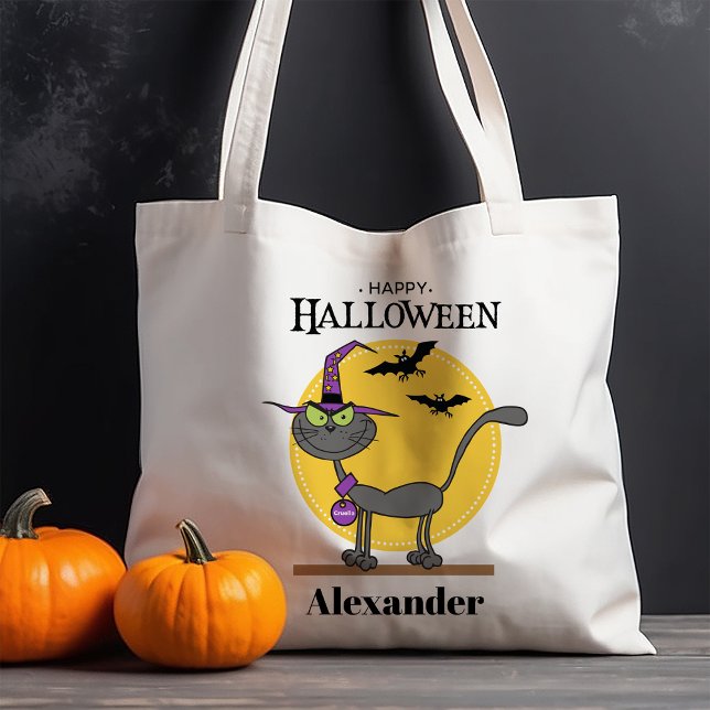 Tote Bag Chat éffrayant avec chauves-souris Halloween perso (Créateur téléchargé)