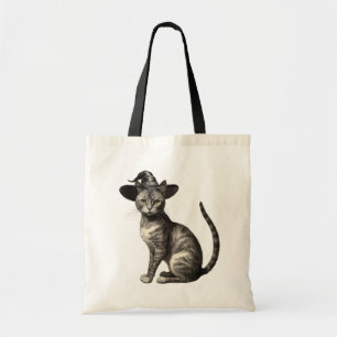 Tote Bag Chat éffrayant portant la sorcière casquette Hallo