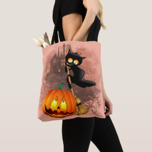 Tote Bag Chat effrayé par Citrouille Fun Halloween caractèr