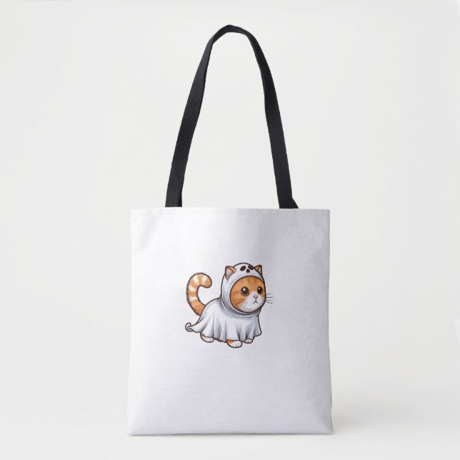 Tote Bag Chat en costume fantôme pour Halloween (Devant)