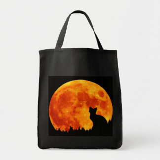 Tote Bag Chat en pleine lune orange