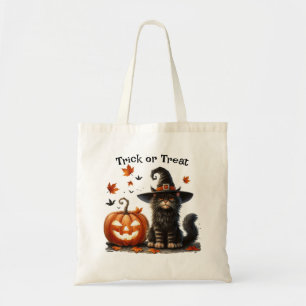 Tote Bag Chat en sorcier Casquette Halloween Trick ou Treat