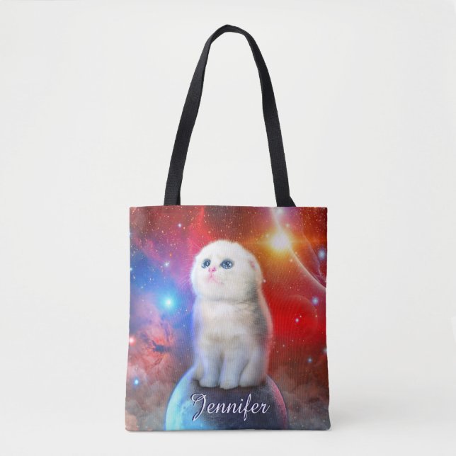 Tote Bag Chat en train de pleurer dans l'espace (Devant)