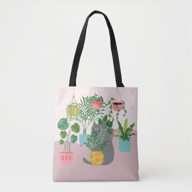Tote Bag Chat entre Plantes drôle (Devant)