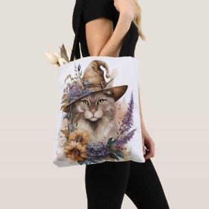 TOTE BAG CHAT ET FLEURS BOHO BROWN & TAN HALLOWEEN