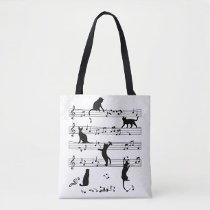 Tote Bag Chat Et Musique Don, Chat Jouer Note Musique