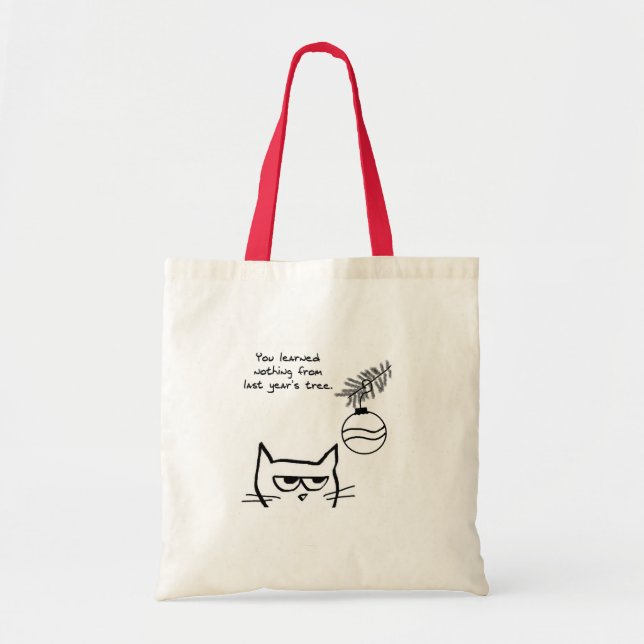 Tote Bag Chat fâché et l'arbre de Noël (Devant)