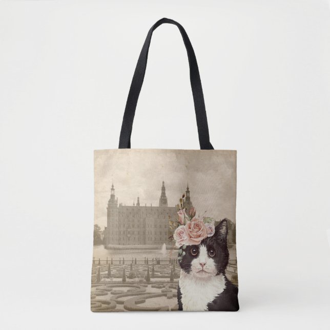 Tote Bag Chat fantaisie & Château (Devant)