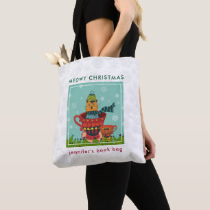 Tote Bag Chat Fantaisiste Assis dans une Tasse de Thé Noël