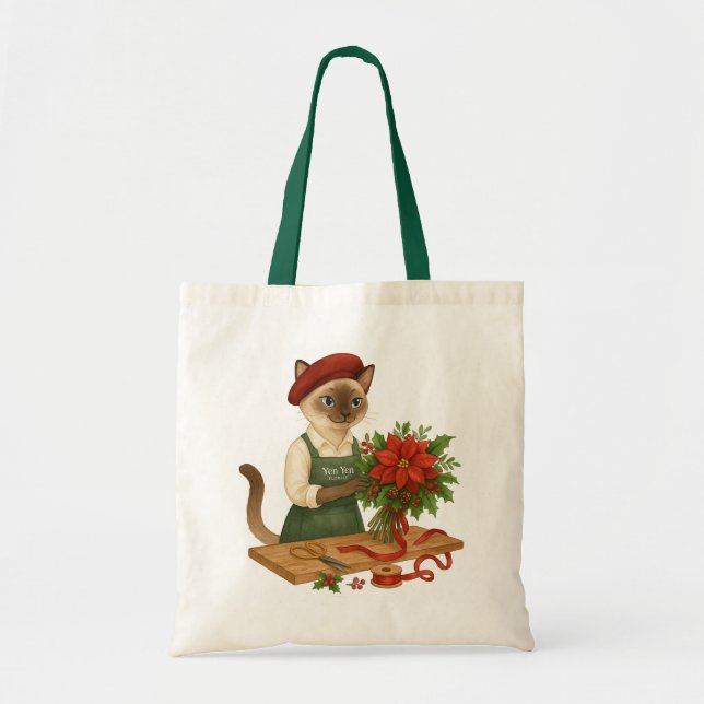 Tote Bag Chat fleuriste thème de Noël arranger des fleurs (Devant)