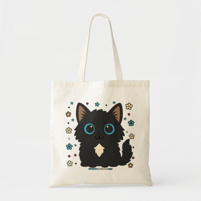 Tote Bag Chat floral aux pattes courtes (Devant)