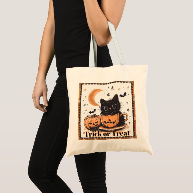Tote Bag Chat friandise d'Halloween Trick or Treat (Devant (produit))