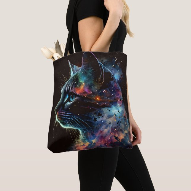 TOTE BAG CHAT GALAXY SOMBRE IMPRESSIONNISTE AVEC ÉTOILES (De près)