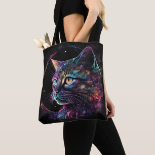 TOTE BAG CHAT GALAXY SOMBRE IMPRESSIONNISTE AVEC ÉTOILES