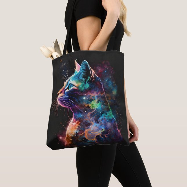 TOTE BAG CHAT GALAXY SOMBRE IMPRESSIONNISTE AVEC ÉTOILES (De près)