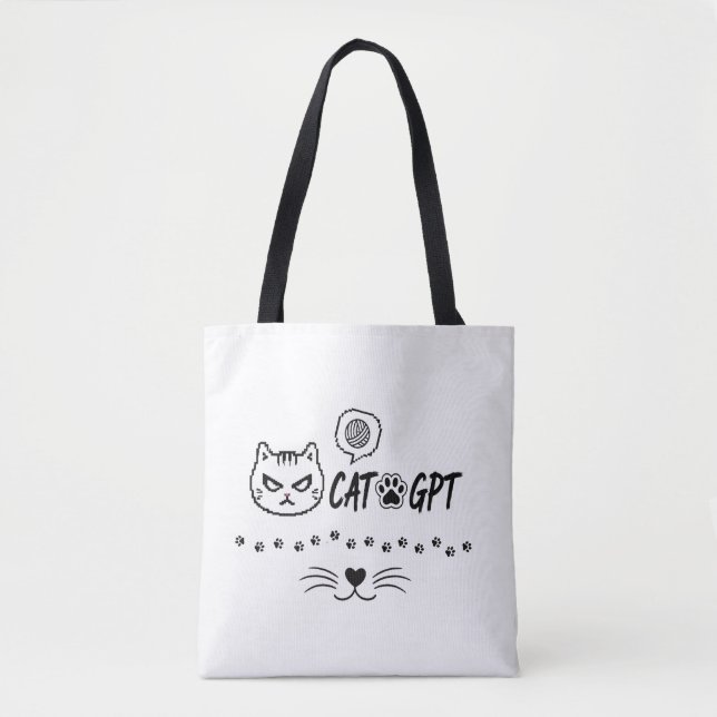 Tote Bag Chat GPT IA drôle Pixel Chat / Citation Tech drôle (Devant)