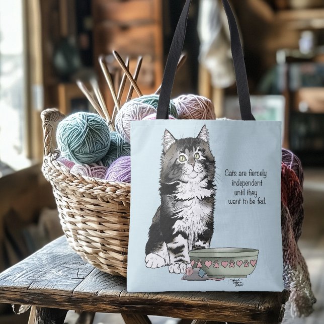 Tote Bag Chat Gris Indépendant Tabby Bleu Mignon Drôle (Créateur téléchargé)