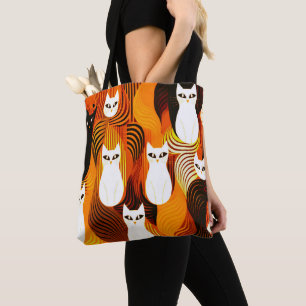 Tote Bag Chat halloween blanc Orange