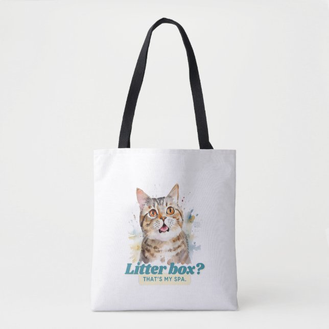Tote Bag Chat humoristique "Litter Box ? C'est mon Spa" (Devant)
