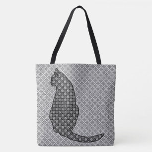 Tote Bag Chat Japonais - Impression de Kimono Noir et Blanc