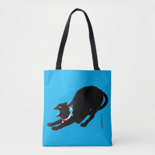 Tote Bag Chat Japonais Noir à la baguette
