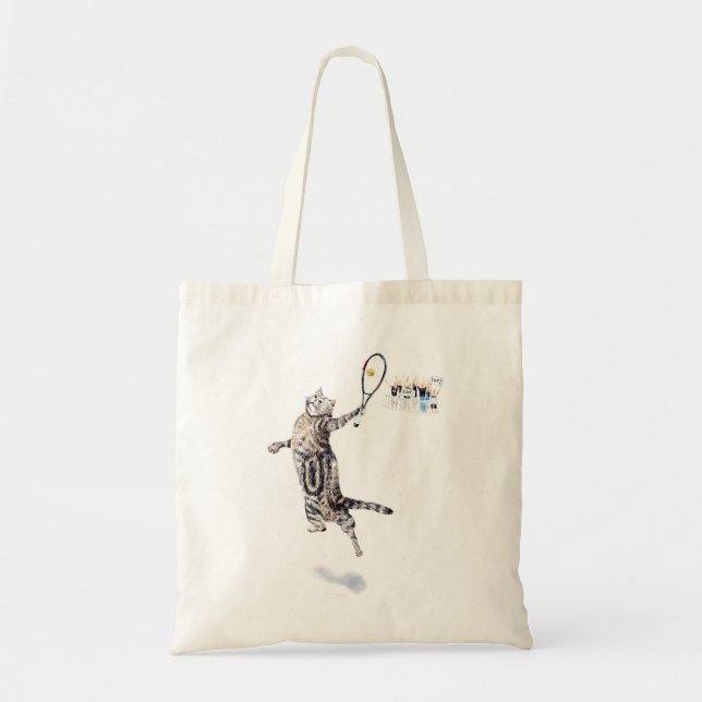 Tote Bag Chat Jouant Au Tennis (Devant)
