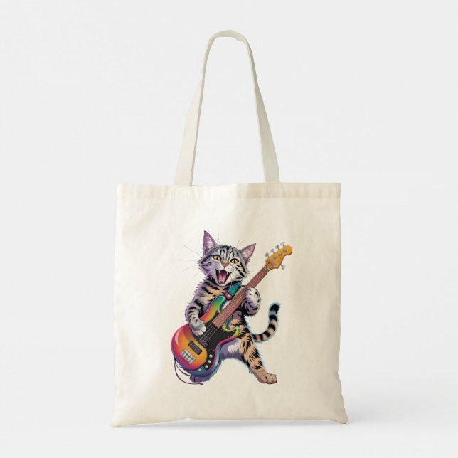 Tote Bag Chat jouant de la guitare Rock And Roll (Dos)