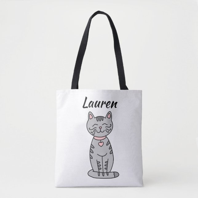 Tote Bag Chat Kitty Gris Personnalisé (Devant)