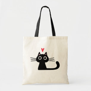 Tote Bag Chat Kitty Noir avec Coeur Saint Valentin