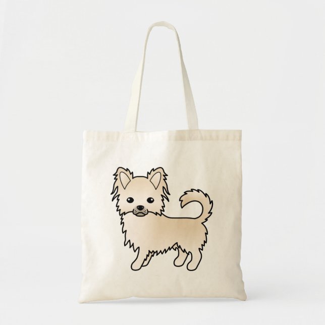 Tote Bag Chat longue crème Chihuahua mignonne chien de dess (Devant)