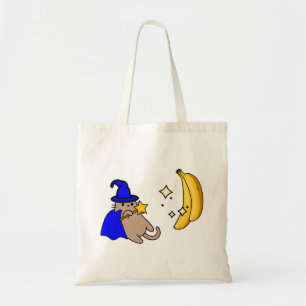Tote Bag Chat Magicien Créer des bananes avec baguette magi