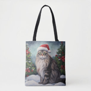 Tote Bag Chat Maine Coon à Noël de neige