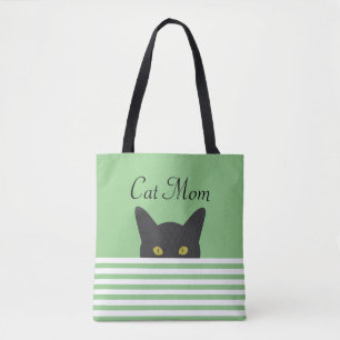 Tote Bag Chat Maman Peeking Chat Noir Épaule verte