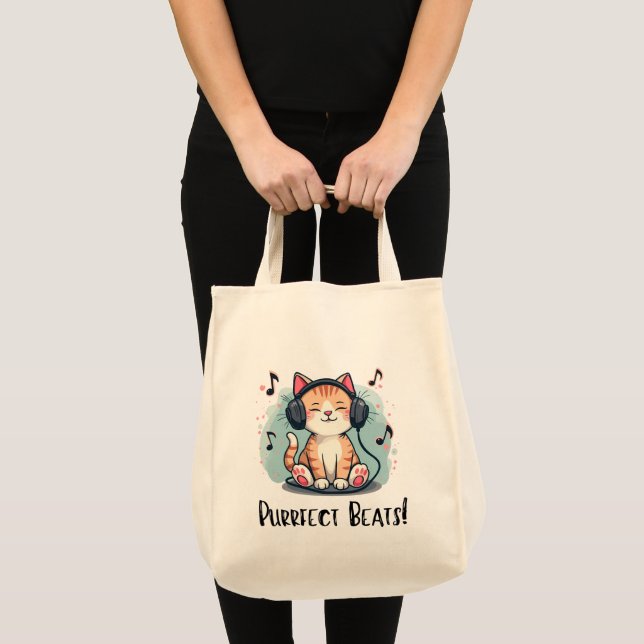 Tote Bag Chat mignon avec casque Kawaii Music Lover Art (Devant (produit))