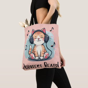Tote Bag Chat mignon avec casque Kawaii Music Lover Art