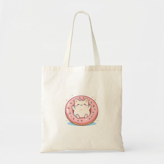 Tote Bag Chat mignon dans un design doux Kawaii de beignet (Devant)