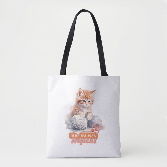 Tote Bag Chat mignon "Dormir, Manger, Jouer, Répéter" (Devant)
