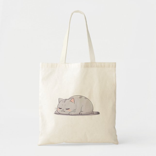 Tote Bag Chat mignon kawaii grumpy endormi (Devant)