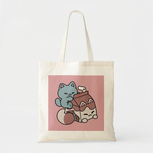 Tote Bag Chat Mignon Lait Chocolat – Boisson Confortable et (Devant)