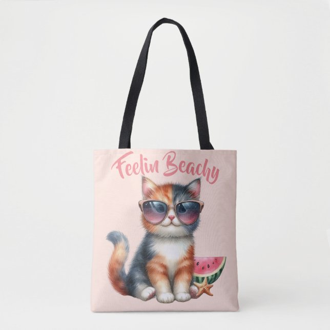 Tote Bag Chat Mignon qui se Sent à la Plage (Devant)