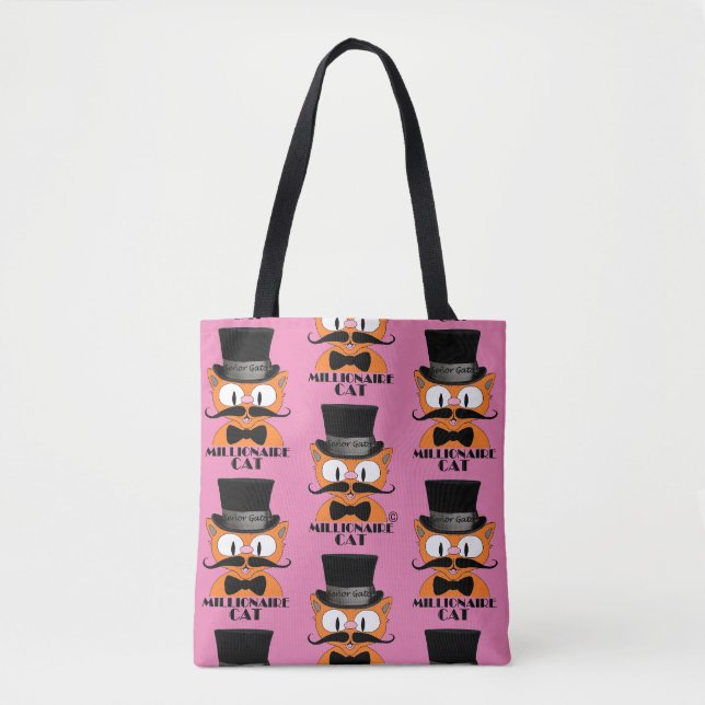 Tote Bag CHAT MILLIONNAIRE Dessin animé Moustache Chat Mign (Devant)